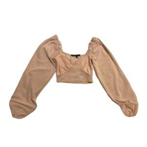 Pink Long Puffy Sleeve Lace Crop Top Size 0